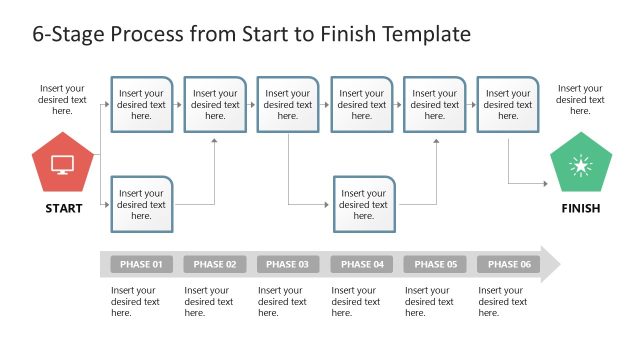 Editable 6-Stage Process From Start to Finish Diagram