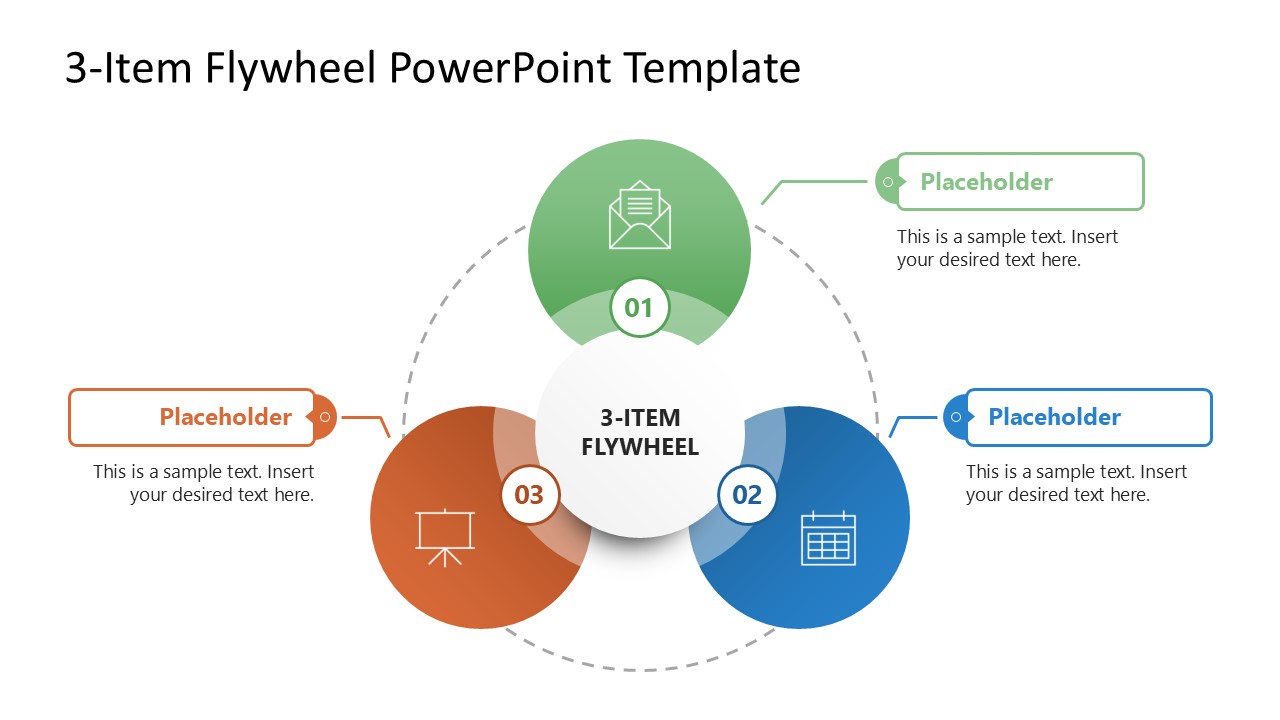 3-Item Flywheel Diagram with Text & Icons 
