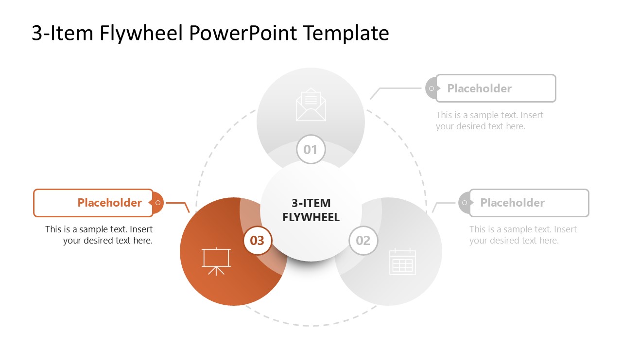 Three Interlocking Rings Powerpoint Flywheel 3-Item Flywheel Diagram PowerPoint Template