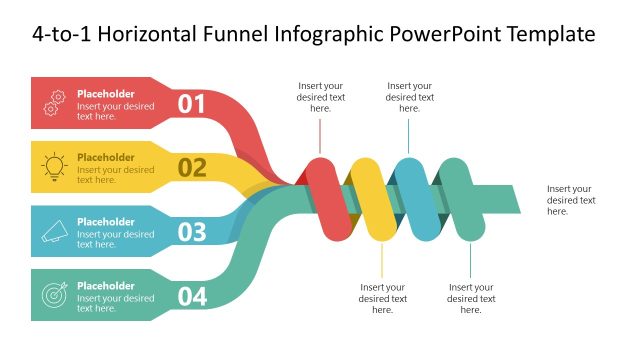 4-to-1 Horizontal Interlaced Funnel Diagram PowerPoint Template