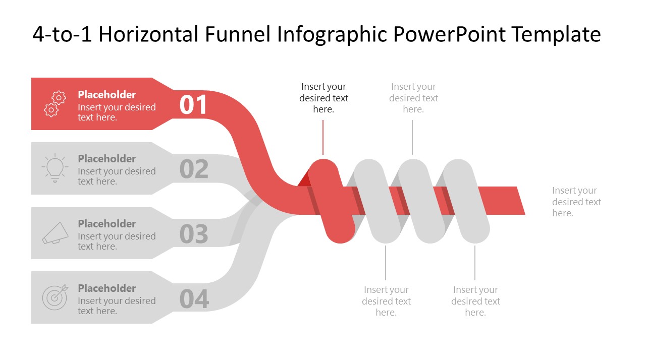 4-to-1 Horizontal Interlaced Funnel Diagram PowerPoint Template
