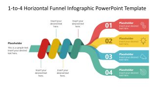 1-to-4 Horizontal Interlaced Funnel Presentation Diagram Slide 