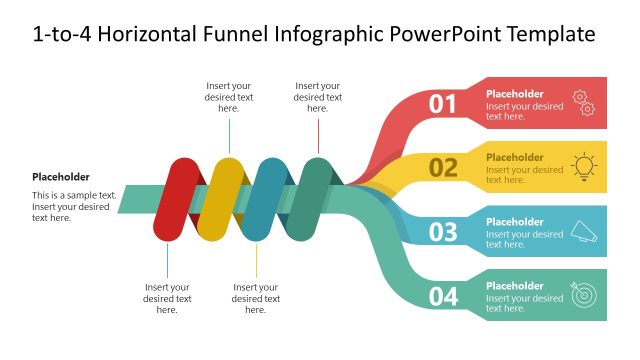 1-to-4 Horizontal Interlaced Funnel Diagram PowerPoint Template