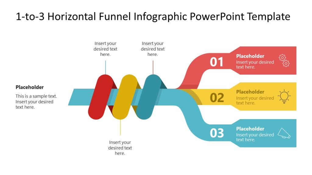 1-to-3 Horizontal Interlaced Funnel Diagram PPT Slide - SlideModel