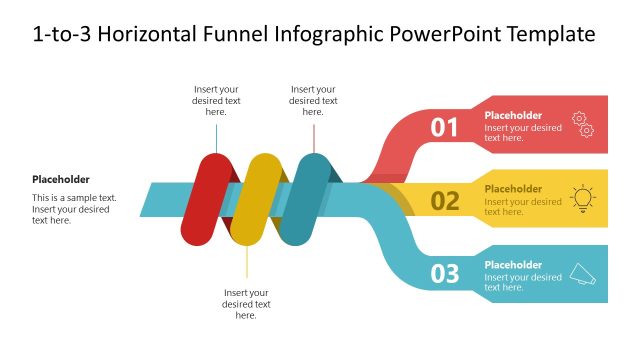 1-to-3 Horizontal Interlaced Funnel Diagram PowerPoint Template