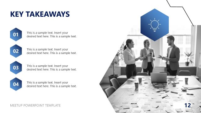 Key Takeaways Slide with Hexagon Numbers – Meetup PPT Template