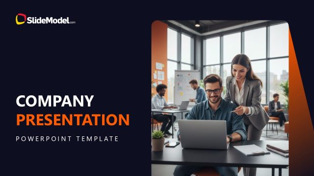 Cover Slide for Company Presentation Template with Dark Theme