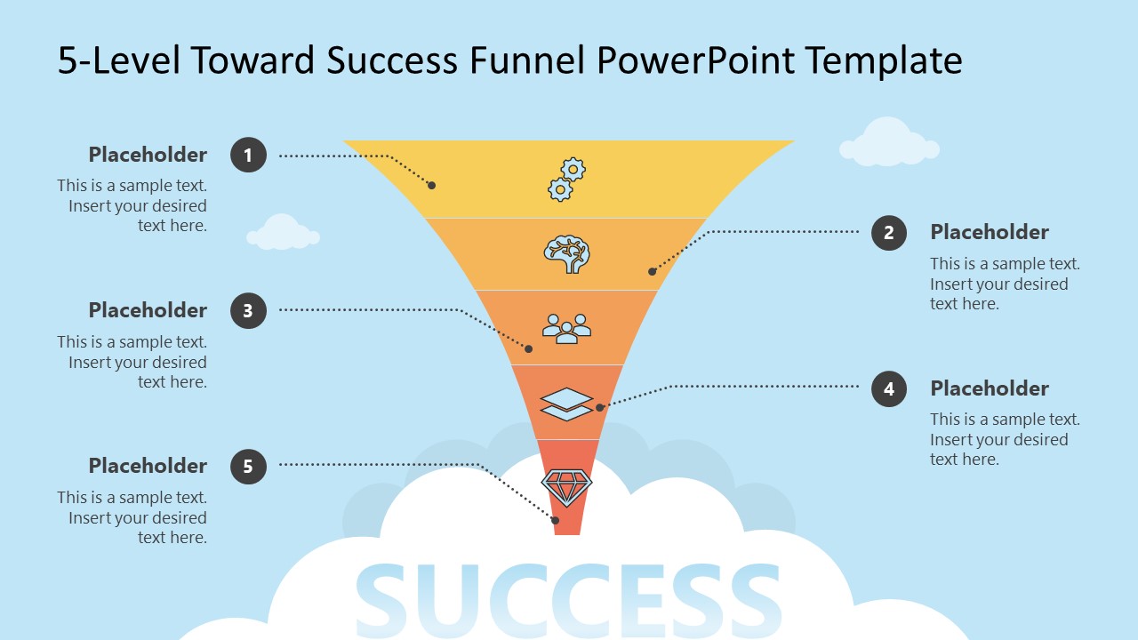 5-Level Toward Success Funnel PowerPoint Slide