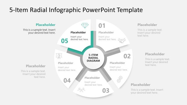 5-Item Radial Infographic Template Slide with Color Highlights
