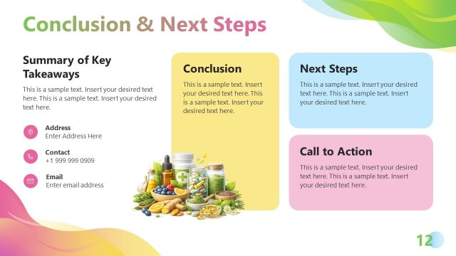 Conclusion & Next Steps Presentation Slide – Nutraceutical PPT Template
