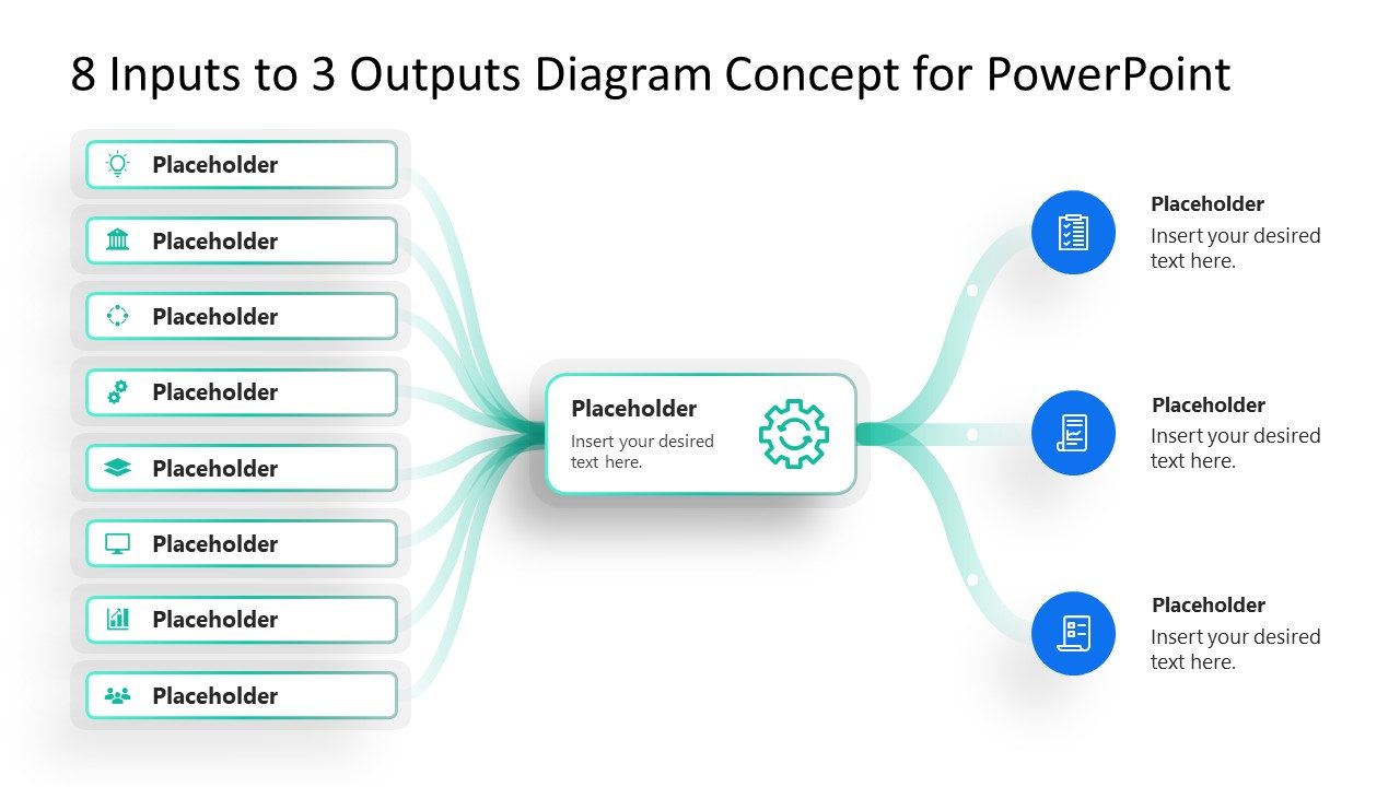 8-Input to 3-Output Diagram Concept PowerPoint Template