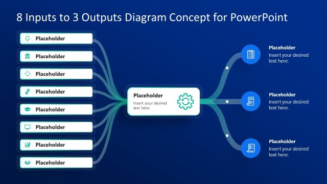 Editable 8-Input to 3-Output Diagram Concept PPT Template