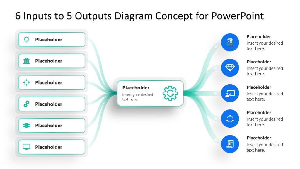 Editable 6-Input to 5-Output Diagram Concept PPT Template - SlideModel
