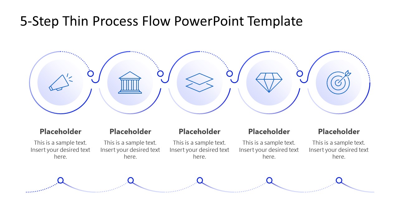 Editable 5-Step Thin Process Flow Presentation Template