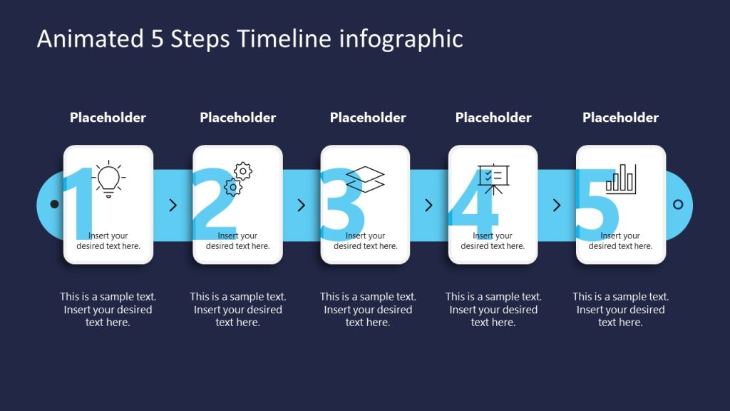 Current Process Animation Dark Background Slide - Animated 5 Numbered Steps Process Template ...