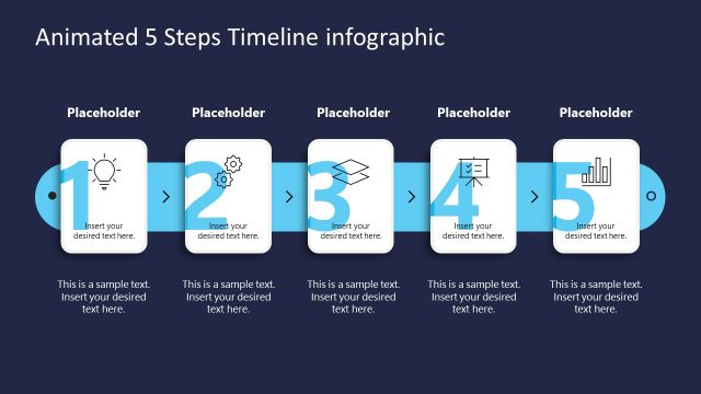 Dark Background Slide – Animated 5 Numbered Steps Process Template