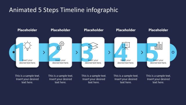 Dark Background Slide - Animated 5 Numbered Steps Process Template ...