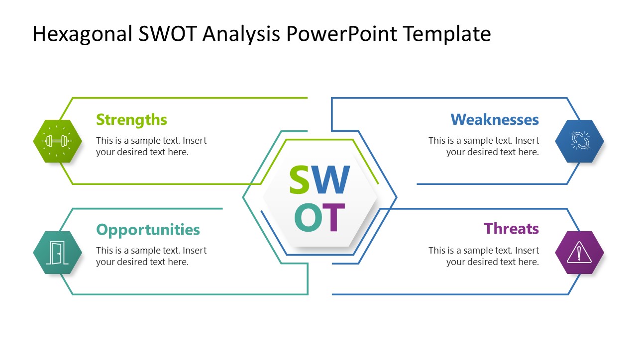 Hexagonal SWOT Analysis PowerPoint Slide 