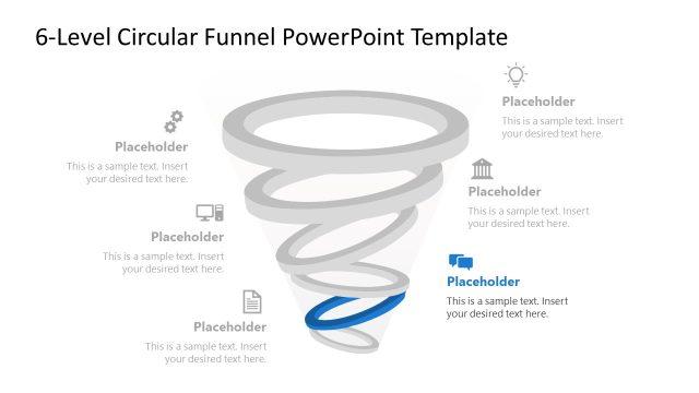 Editable 6-Level Circular Funnel PowerPoint Layout
