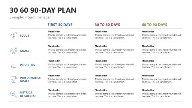 Editable 30 60 90 day plan for Executives Template