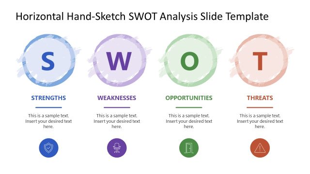 Horizontal Hand-Sketch SWOT Analysis PowerPoint Template