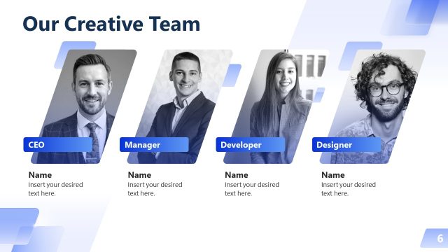 Our Creative Team PPT Slide – Professional Business Profile Template