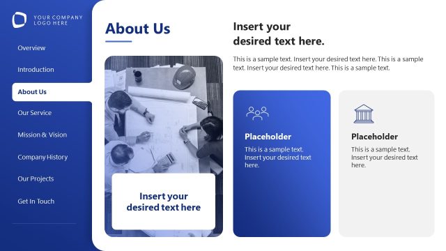About Us Slide – Tabbed-menu Corporate Profile PPT Deck