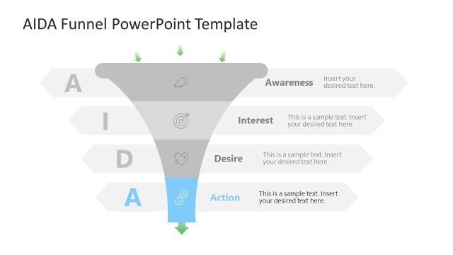 Editable 4-Step AIDA Funnel PPT Template