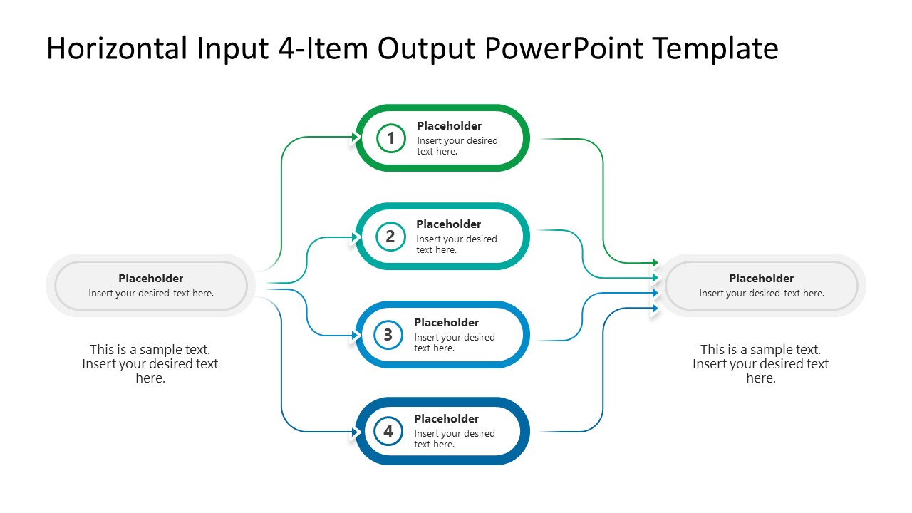 Customizable Horizontal Input 4-Item Output PPT Slide 