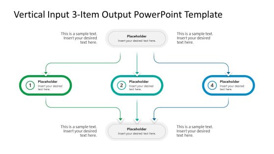 Vertical Input to 3-Item to Output Presentation PPT Diagram Template