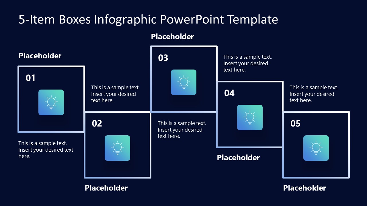 Process Layout Pp 5-Item Boxes Infographic PowerPoint Template