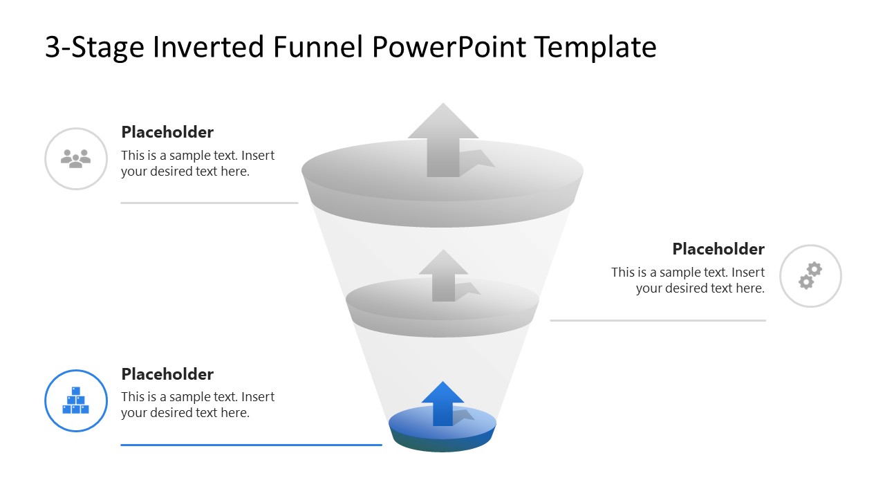 Process Layout Pp 3-Stage Inverted Funnel PowerPoint Template