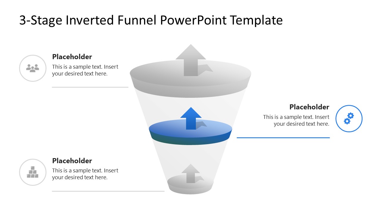 Process Layout Pp 3-Stage Inverted Funnel PowerPoint Template