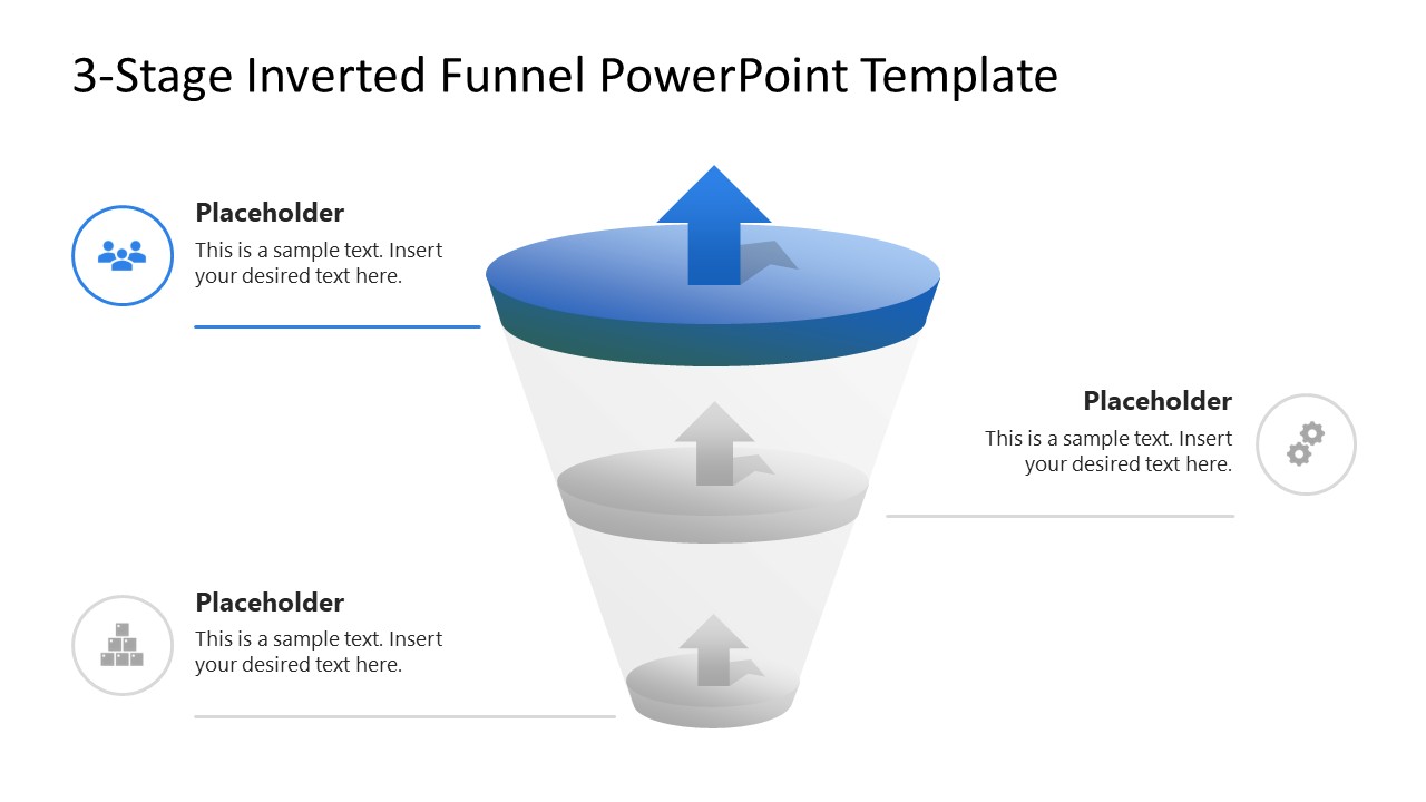 Process Layout Pp 3-Stage Inverted Funnel PowerPoint Template