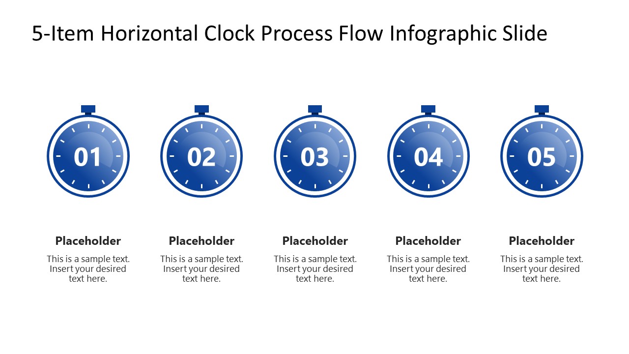 5-Item Horizontal Clock Process Flow Infographic Presentation Template