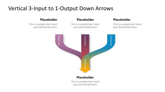 Vertical 3-Input 1-Output Down Arrows Template for PowerPoint 