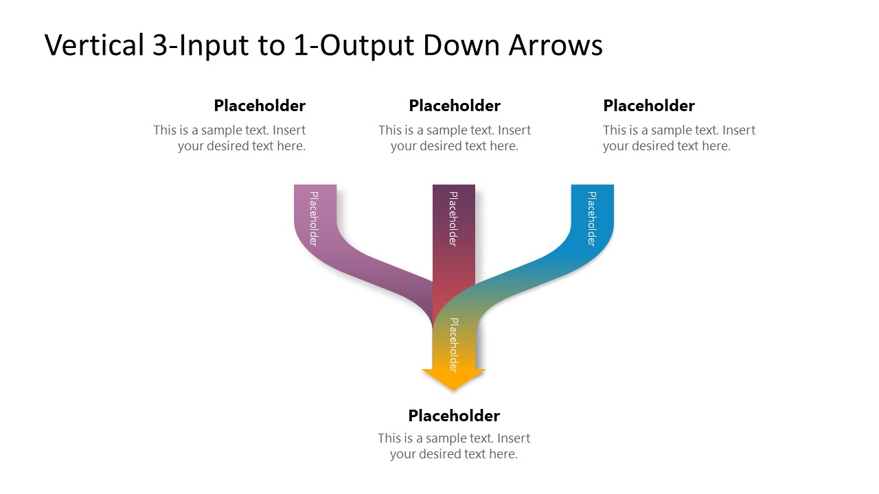 Vertical 3-Input 1-Output Down Arrows Template for PowerPoint 