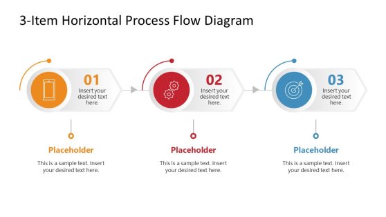 3-Item Horizontal Process Flow Diagram for Presentation 