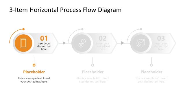 3-Item Horizontal Process Flow PPT Diagram Template