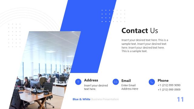 Contact Us Slide – Blue & White Business PPT Layout