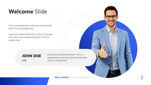 Welcome Slide – Blue & White Business Profile Template
