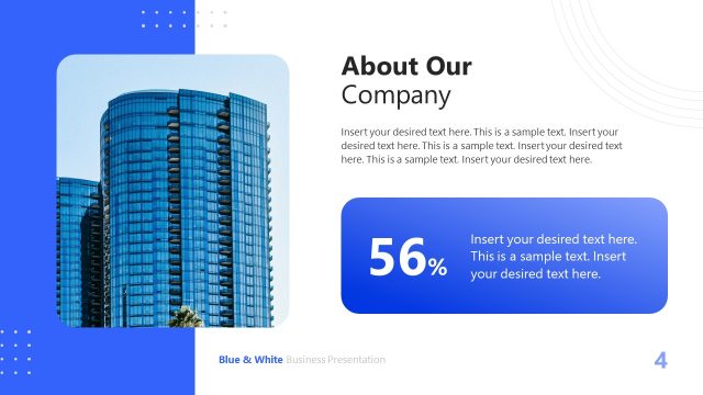 About Our Company – Blue & White Business PowerPoint Slide