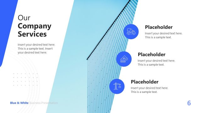 Our Company Services PowerPoint Slide – Blue & White Business Template