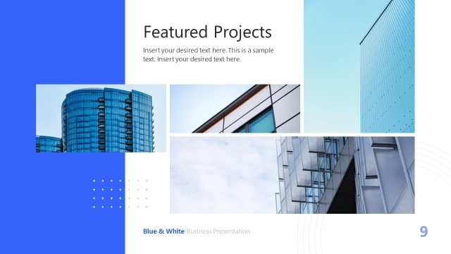 Featured Projects Slide – Blue & White Business Presentation Template