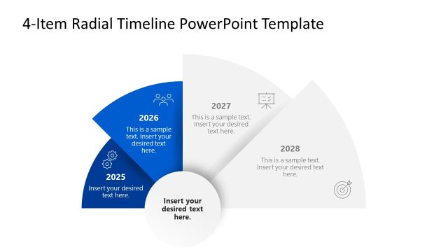4-Item Radial Timeline Presentation Diagram Slide