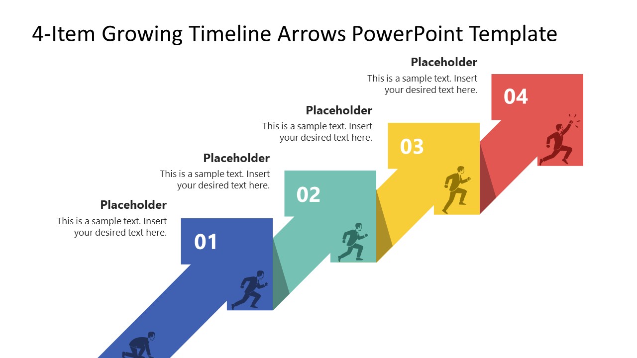 4-Item Growing Timeline Arrows Template Layout 