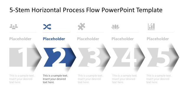 5-Step Horizontal Process Flow Slide with Focus Effect
