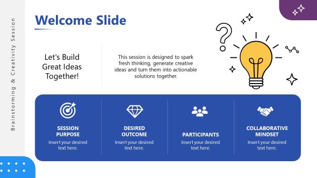 Welcome Slide for Brainstorming & Creativity Session