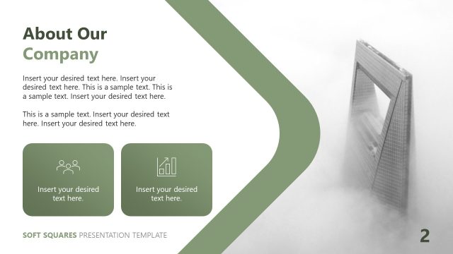 About Our Company Slide with Infographics – Soft Squares Template