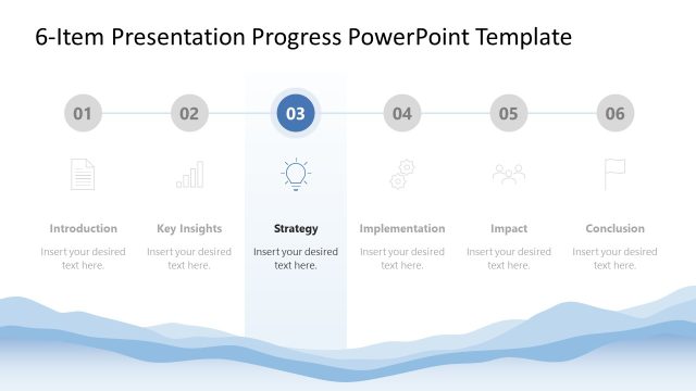 6-Item Progress Diagram PPT Template with Focus Effect
